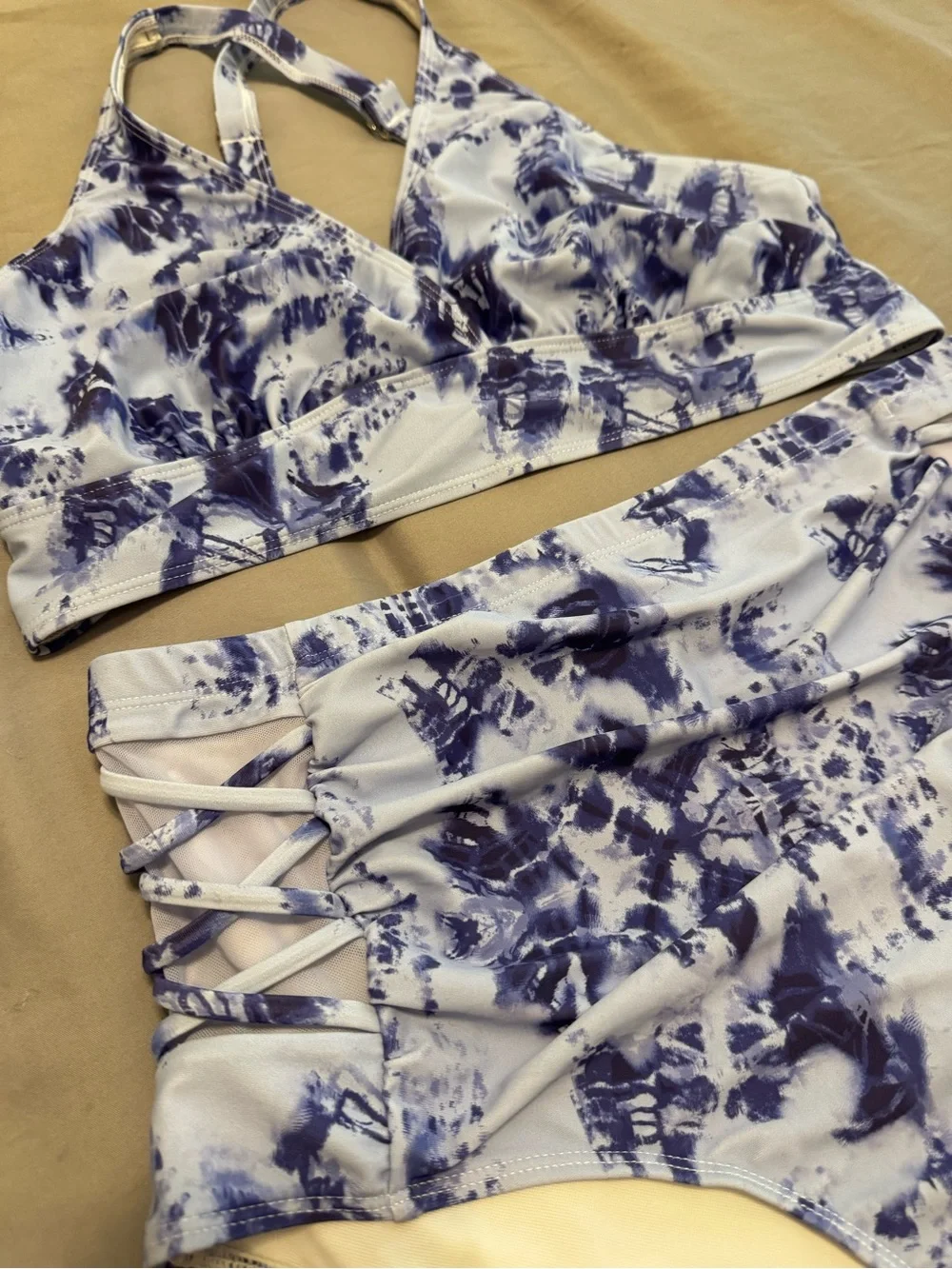 Amazon Blue Tie-Dye High-Waist Bikini Set